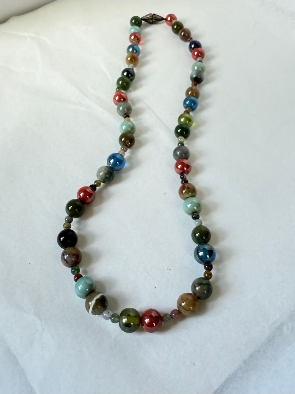 925 Sterling Silver Magnetic Clasp Multi Color Gemstone Glass Bead Necklace Boho